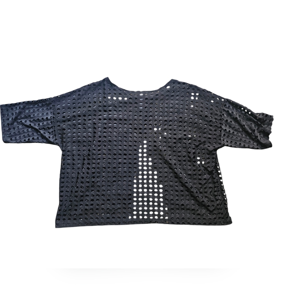 Clara Sun Woo black Net eyelet open back short-sleeve minimalist top size M
